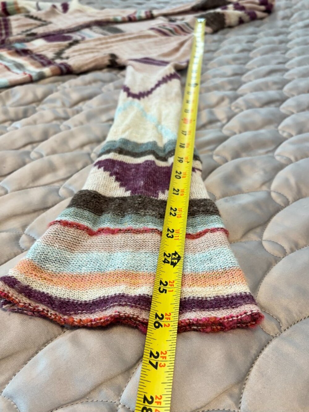 Free People Cream Purple Blue Boho Southwestern Long Duster Hooded Cardigan S - Picture 9 of 16